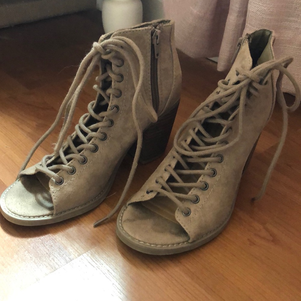 lace up brown heels